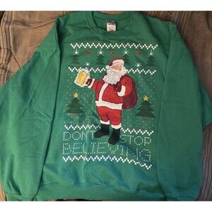 Jerzees Green Christmas Santa Dont Stop Believing Sweatshirt XL
